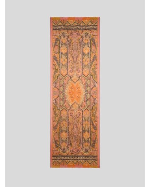 Etro Brown Cashmere Scarf With Paisley Motif for men