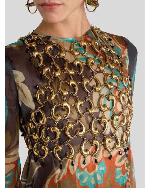 Etro Metallic Crop Top With See-Through Metal Paisley Details