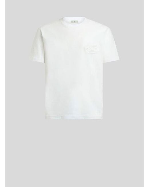 Etro White Cotton Jersey T-Shirt With Raised Pegaso Logo for men