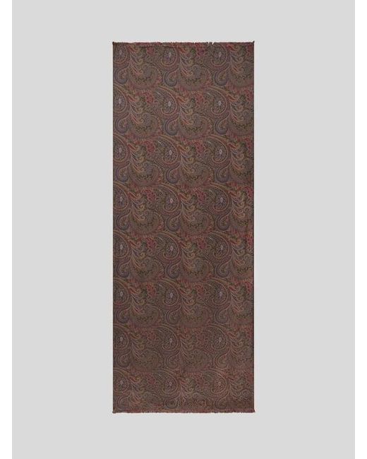 Etro Red Double-Sided Wool And Silk Scarf With Check And Paisley Motifs for men