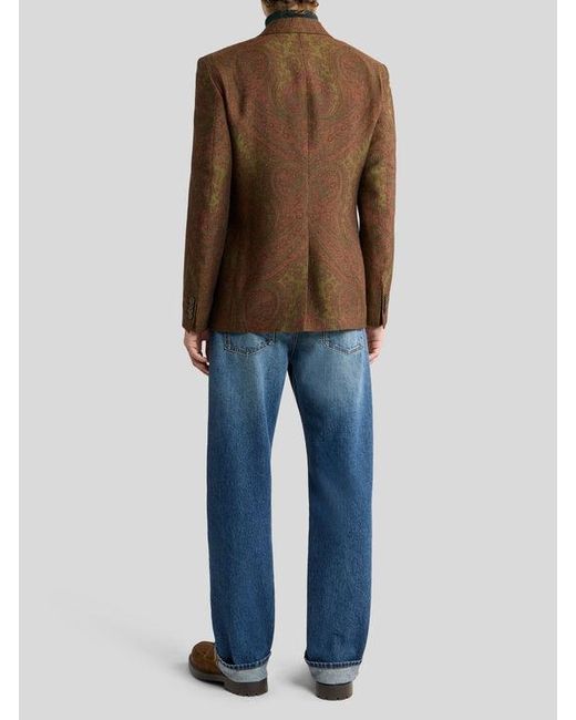 Etro Brown Double-Breasted Wool-Blend Jacquard Jacket With Paisley Motif for men