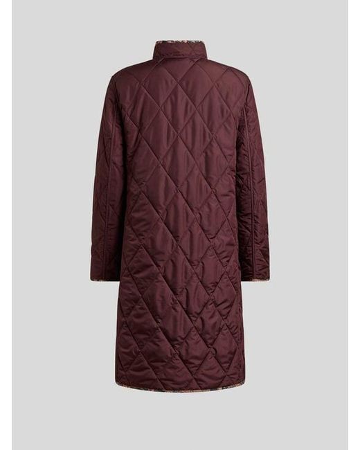 Etro Brown Quilted Coat With Floral Paisley Motif
