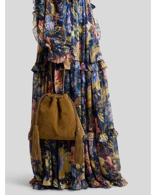 Etro Brown Medium Suede Kalispera Bag With Patch And Tassels