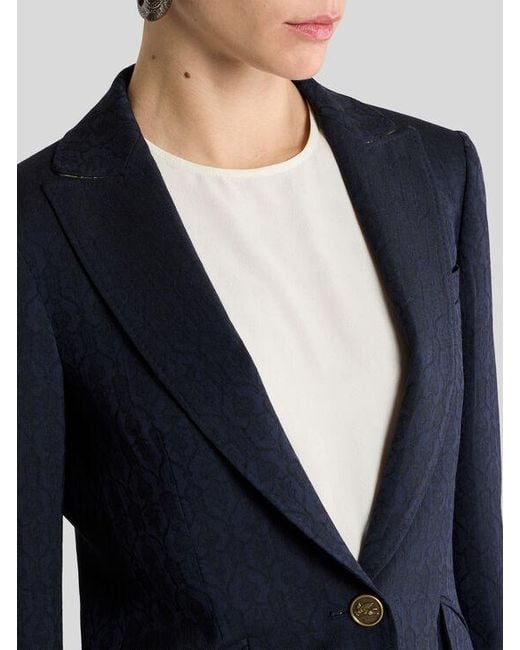 Etro Blue Single-Breasted Wool Jacquard Jacket