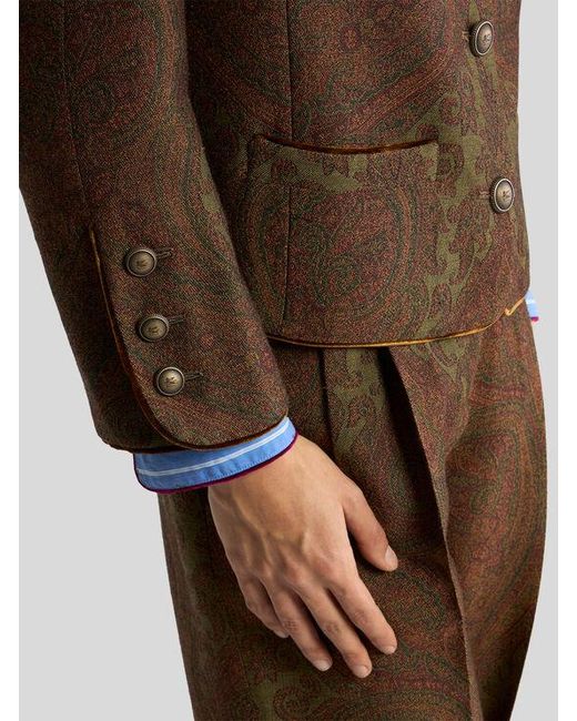 Etro Brown Wool-Blend Jacquard Jacket With Paisley Motif