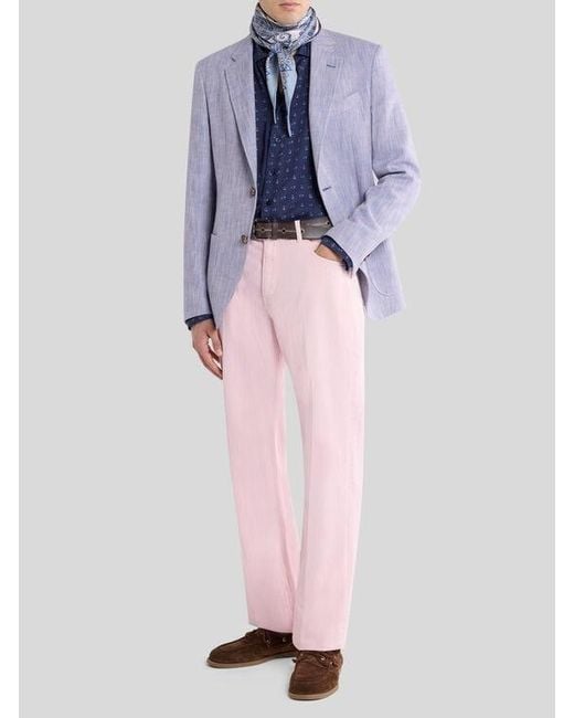 Etro Blue Single-Breasted Cotton Jacket With Chevron Motif for men