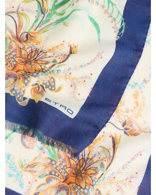 Etro Natural Cotton And Modal Jacquard Scarf With Floral Motif