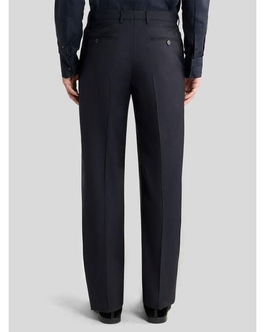 Etro Blue Wool-Blend Flannel Trousers With Crease Detail for men