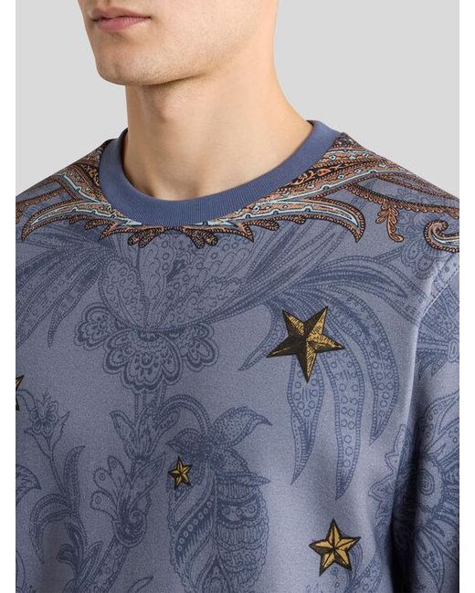 Etro Blue Cotton-Blend Sweatshirt With Placed Pegaso Print for men