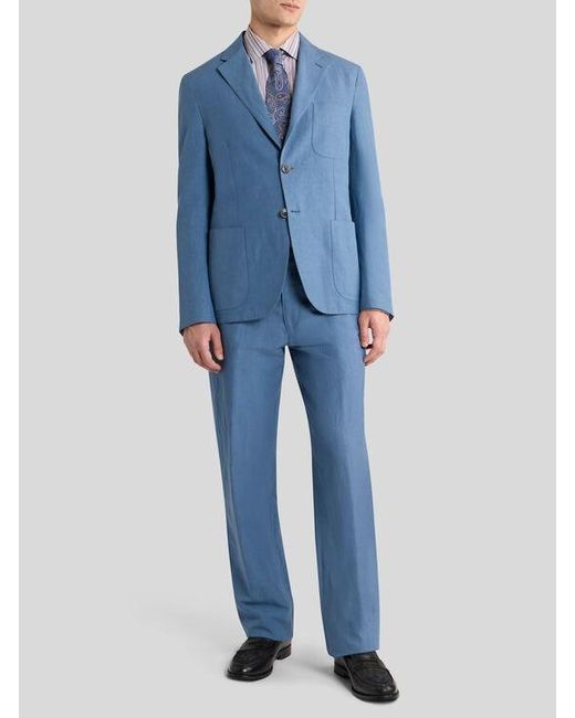 Etro Blue Regular-Fit Silk-Blend Trousers for men