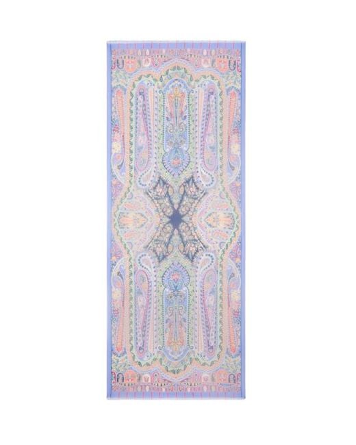 Etro Blue Paisley-Print Frayed Scarf