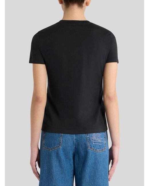 Etro Black T-Shirt Aus Jersey Mit Blumen-Print, Damen, Größe