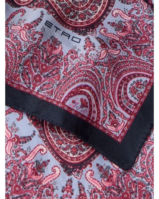 Etro Purple Silk Pocket Square With Macro Paisleys for men