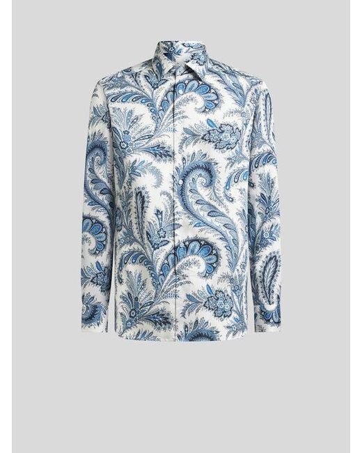 Etro Gray Floral Paisley Cotton Shirt for men