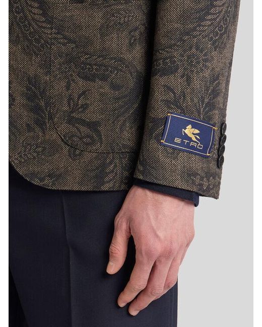 Etro Black Wool And Cashmere Blazer With Placed Print for men