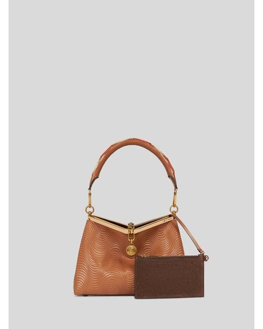 Etro Brown Medium Vela Bag With Wavy Motif And Clutch