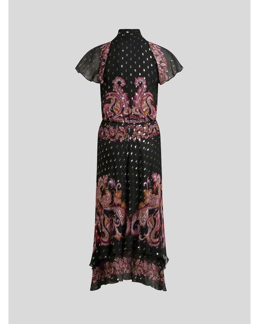 Robe Midi En Soie Fil Coupé, Femme, Taille Etro en coloris Black