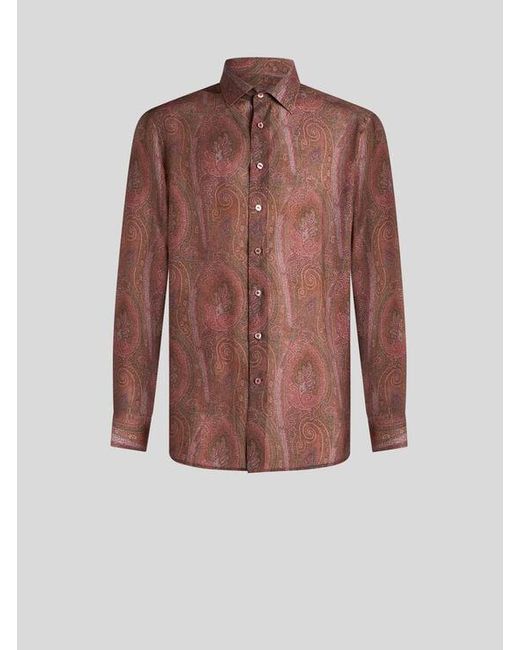 Etro Brown Silk Paisley Shirt for men