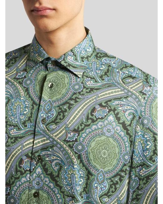 Etro Green Printed Cotton Shirt for men