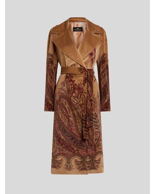 Etro Brown Velvet Coat With Print