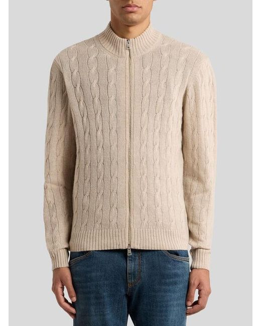 Etro Natural Plain-Coloured Cashmere Cardigan for men