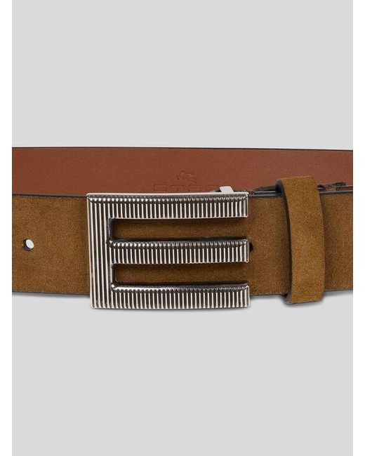 Etro Brown Belt With Monogram Buckle for men