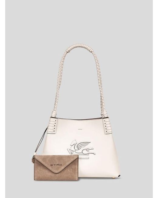 Etro White Small Leather Libra Tote Bag