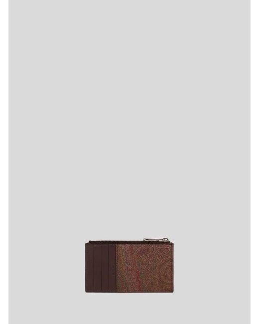 Etro Brown Arnica Card Holder With Zip for men