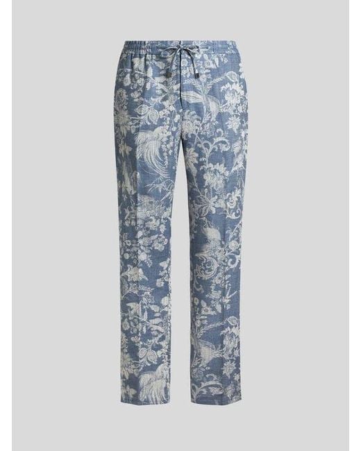 Etro Blue Cotton Jacquard Jogging Trousers With Floral Motif for men