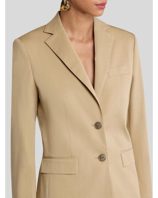 Etro Natural Stretch Cotton Jacket With Pegaso Buttons