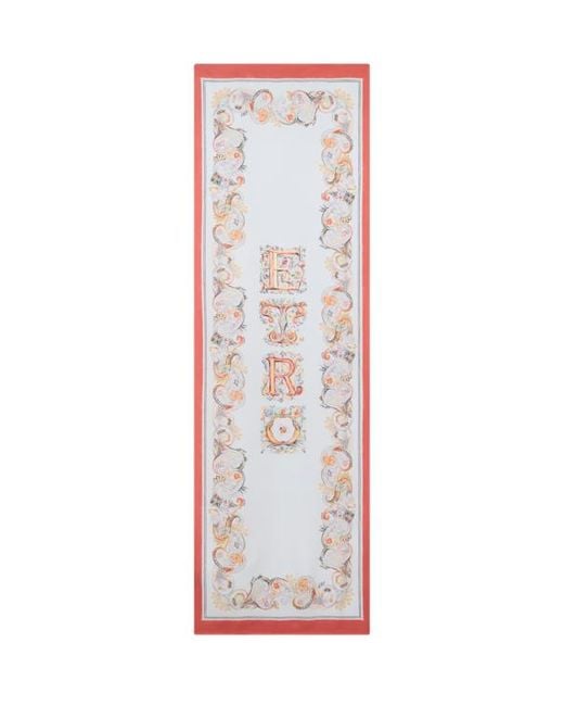 Etro White Silk Scarf With Logo And Floral Paisley Motif