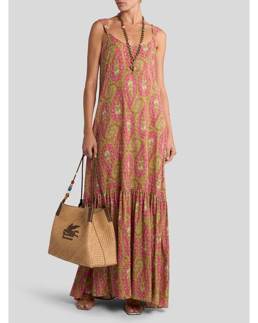 Robe Longue En Coton Plumetis À Motif Paisley Feuillage, Femme, Taille Etro en coloris Brown