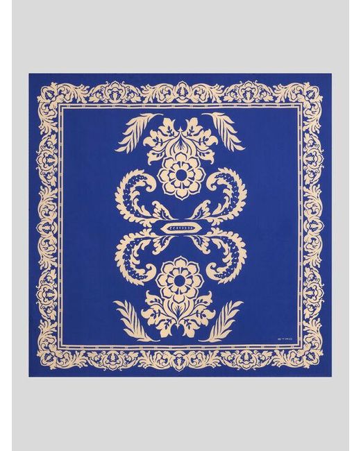 Etro Blue Silk Scarf With Floral Print