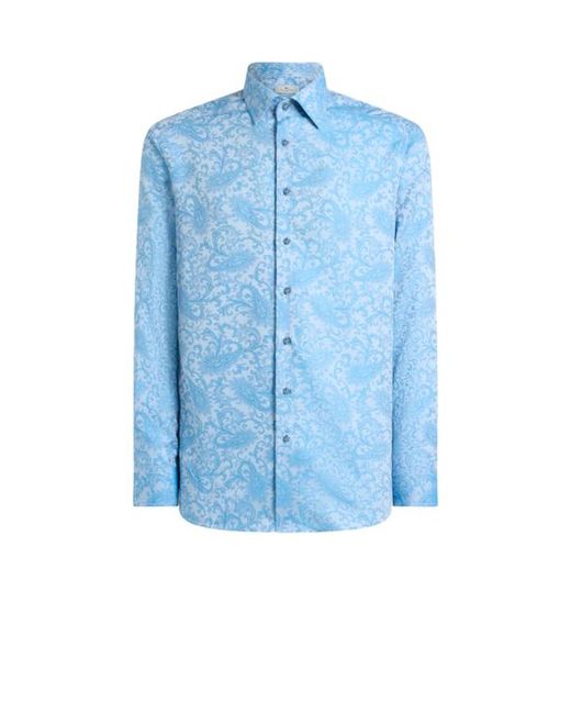 Etro Blue Paisley Cotton Jacquard Shirt for men
