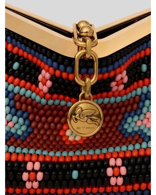 Etro Red Small Vela Bag With Bead Embroidery