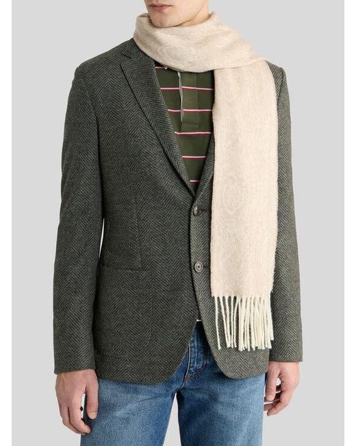 Etro White Wool And Cashmere Jacquard Scarf With Arnica Motif for men
