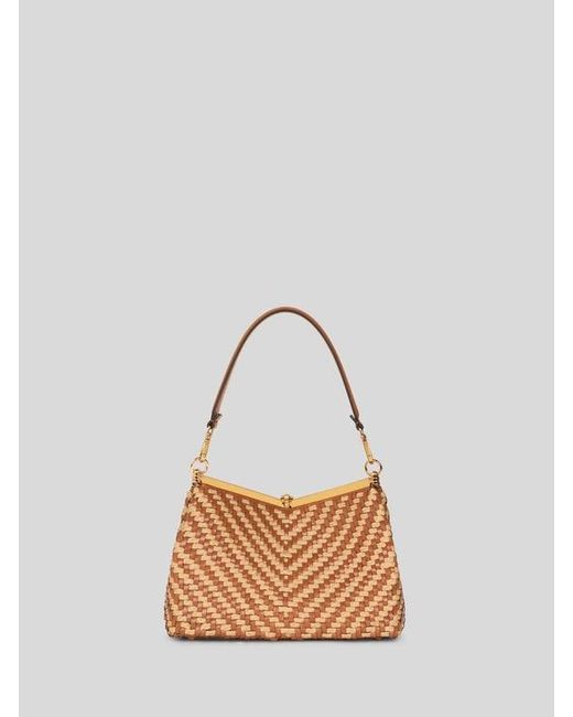 Etro Brown Medium Woven Leather And Raffia Vela Bag