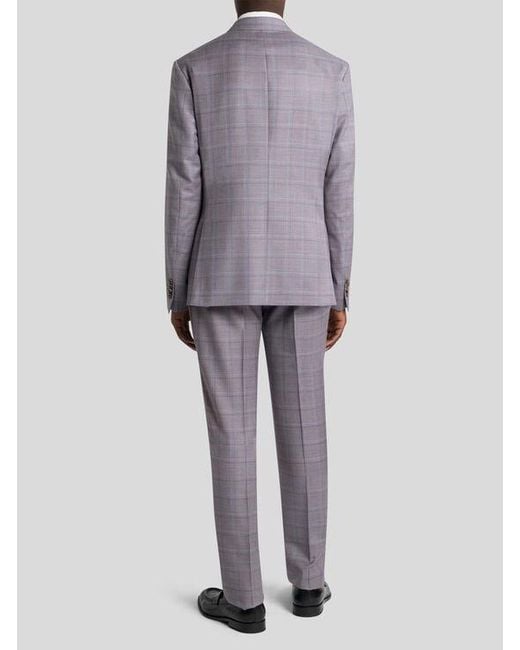 Etro Gray Single-Breasted Wool Suit With Check Motif for men