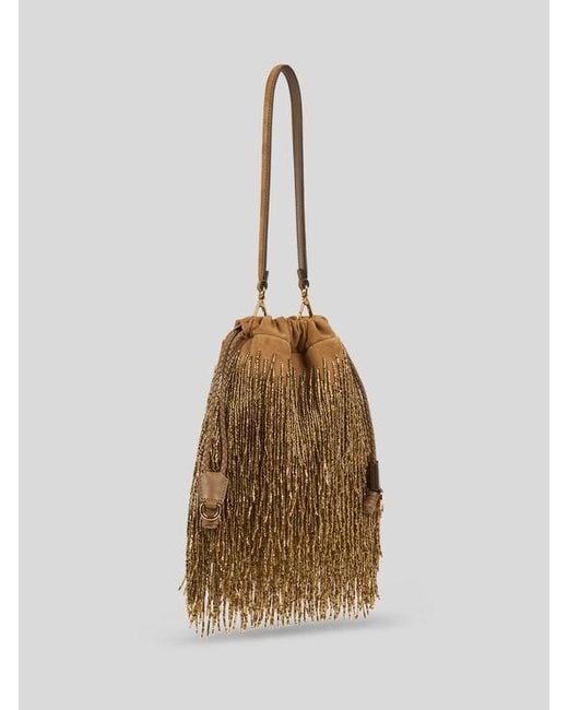 Etro Metallic Small Suede Kalispera Bag With Bead Fringes