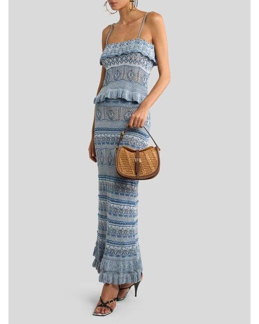 Etro Blue Crocheted Cotton Maxi Skirt