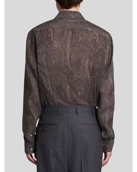 Etro Gray Silk Paisley Shirt for men