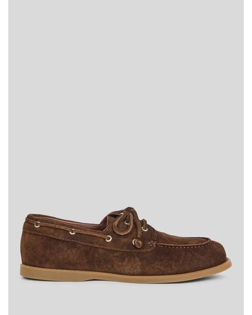Etro Brown Printed Suede Boat Shoes for men