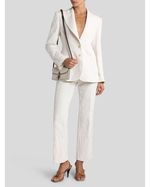 Etro White Single-Breasted Cotton-Blend Jacquard Jacket With Paisley Foliage Motif