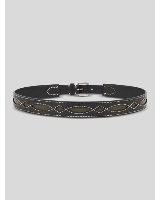 Etro Black Leather Belt With Cut-Outs And Topstitching for men