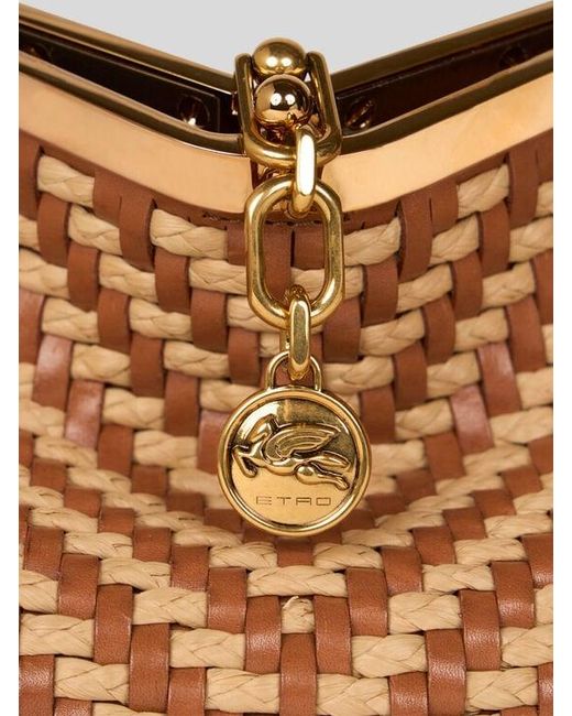 Etro Natural Small Woven Leather And Raffia Vela Bag