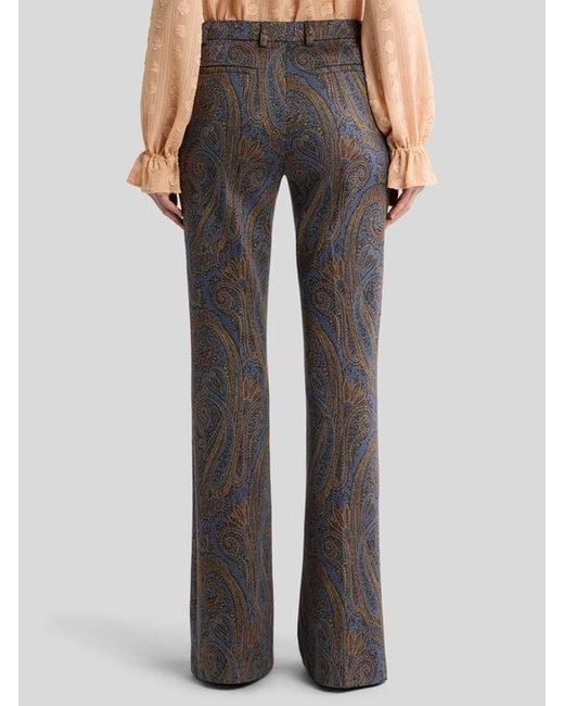 Etro Gray Fit-And-Flare Cotton-Blend Jacquard Trousers With Paisley Motif