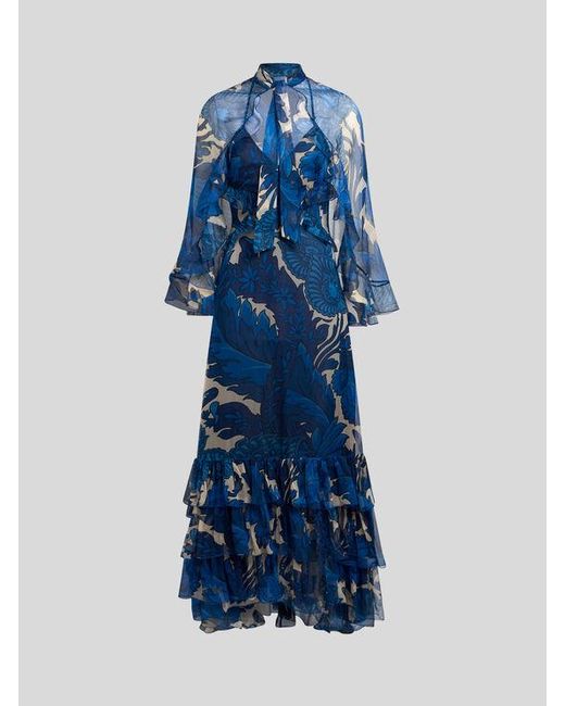 Robe Avec Grand Imprimé Floral Et Cape Amovible, Femme, Taille Etro en coloris Blue