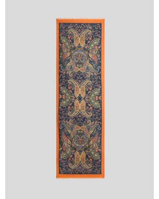 Etro Blue Floral Paisley Cashmere-Blend Scarf