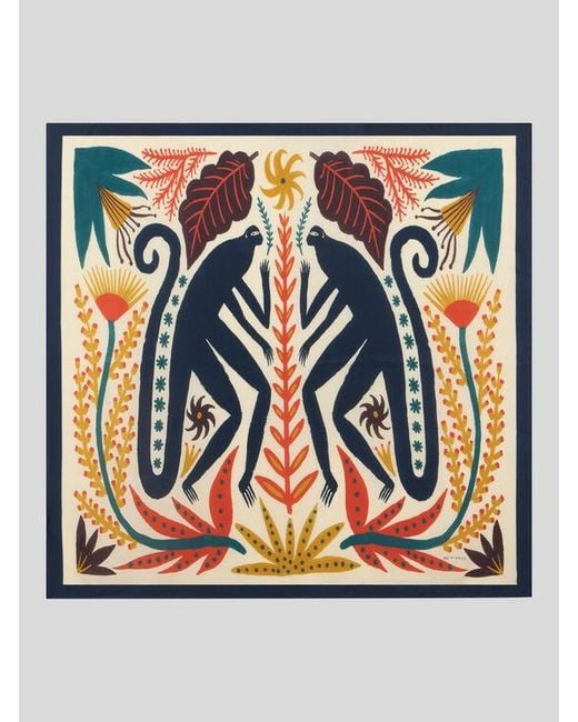 Etro Blue X Tabby Booth Silk Twill Scarf With Placed Print