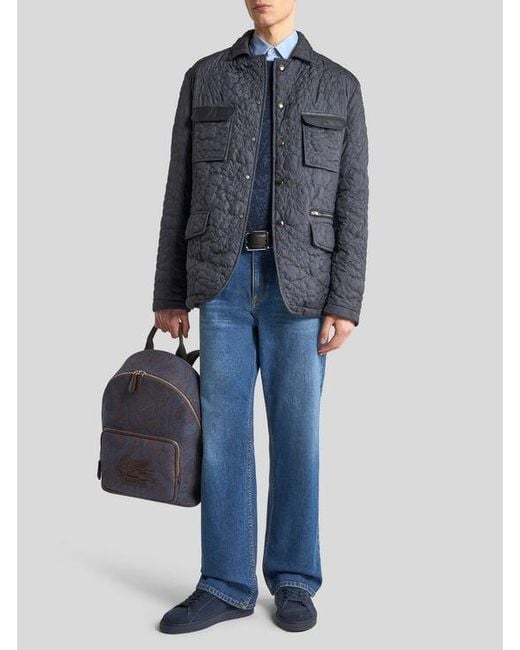 Etro Blue Quilted Jacket With Pockets for men